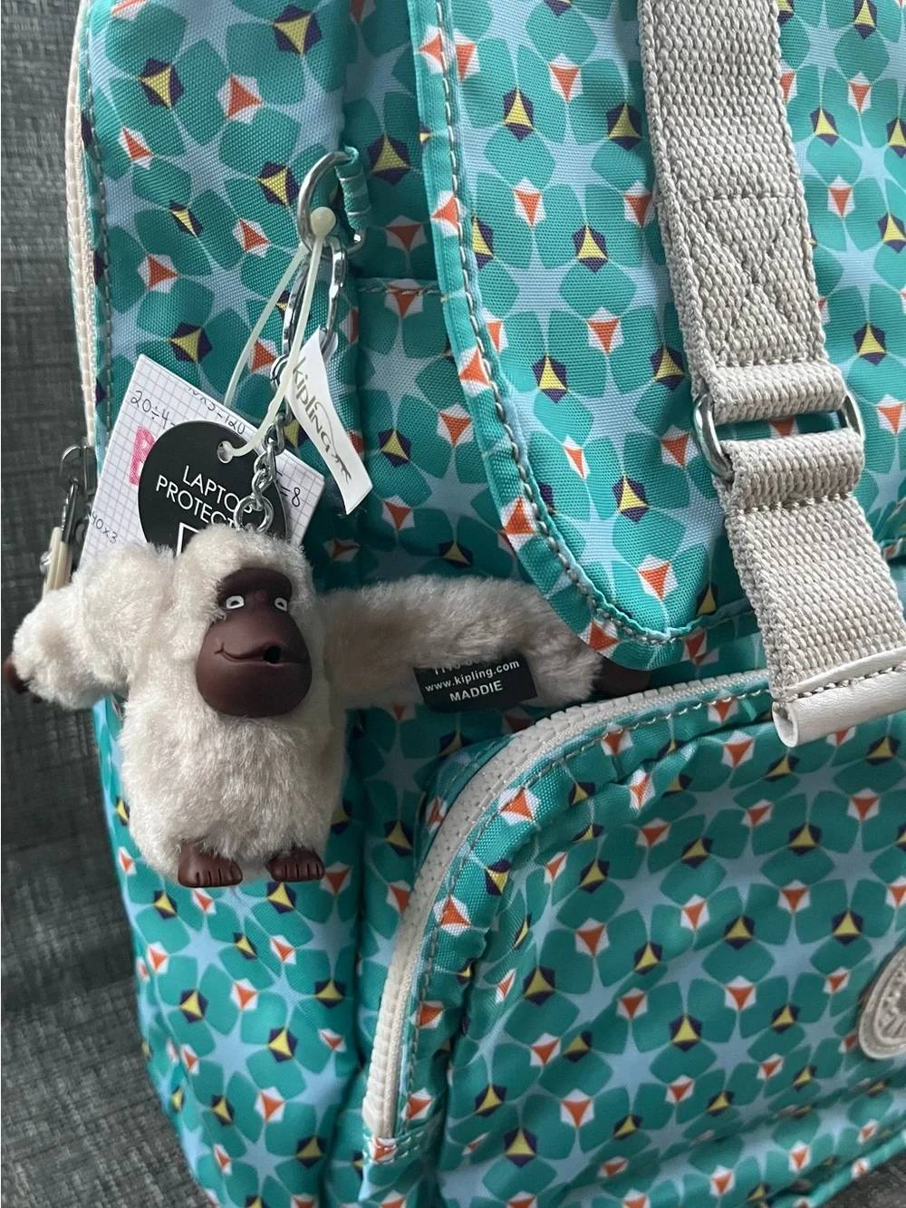 Kipling Teal Print Backpack with Pockets, Straps, NWT Large
